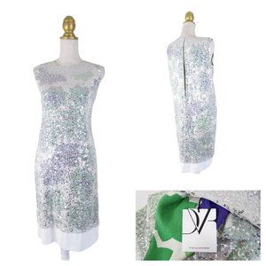 Diane von Furstenberg Izzy Embellished Large Paper Buds Shift Dress 10